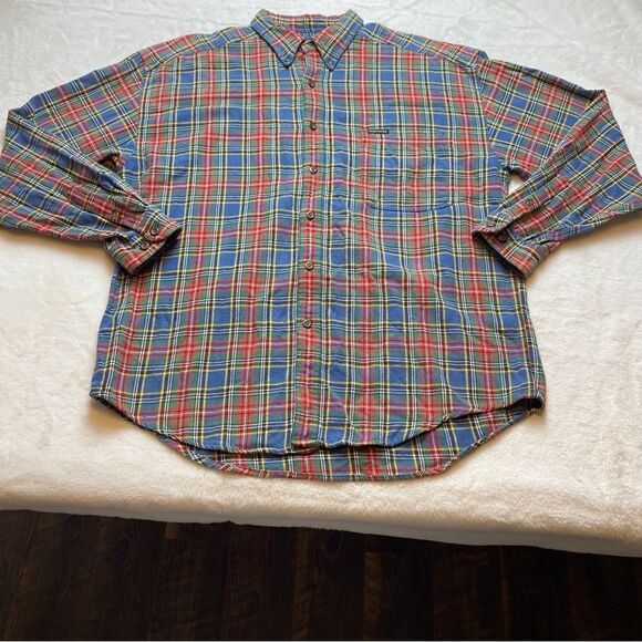 Structure Plaid Ted, Green, Blue and Yellow Flannel Button Down Shirt Size L - Picture 1 of 10